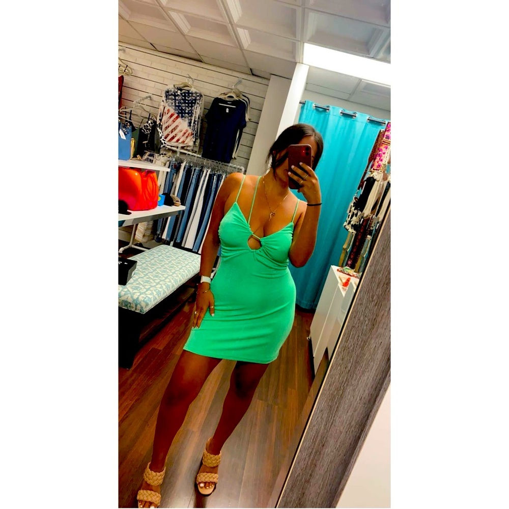 Draped Asymmetrical Mini Dress in Vibrant Green BNWT